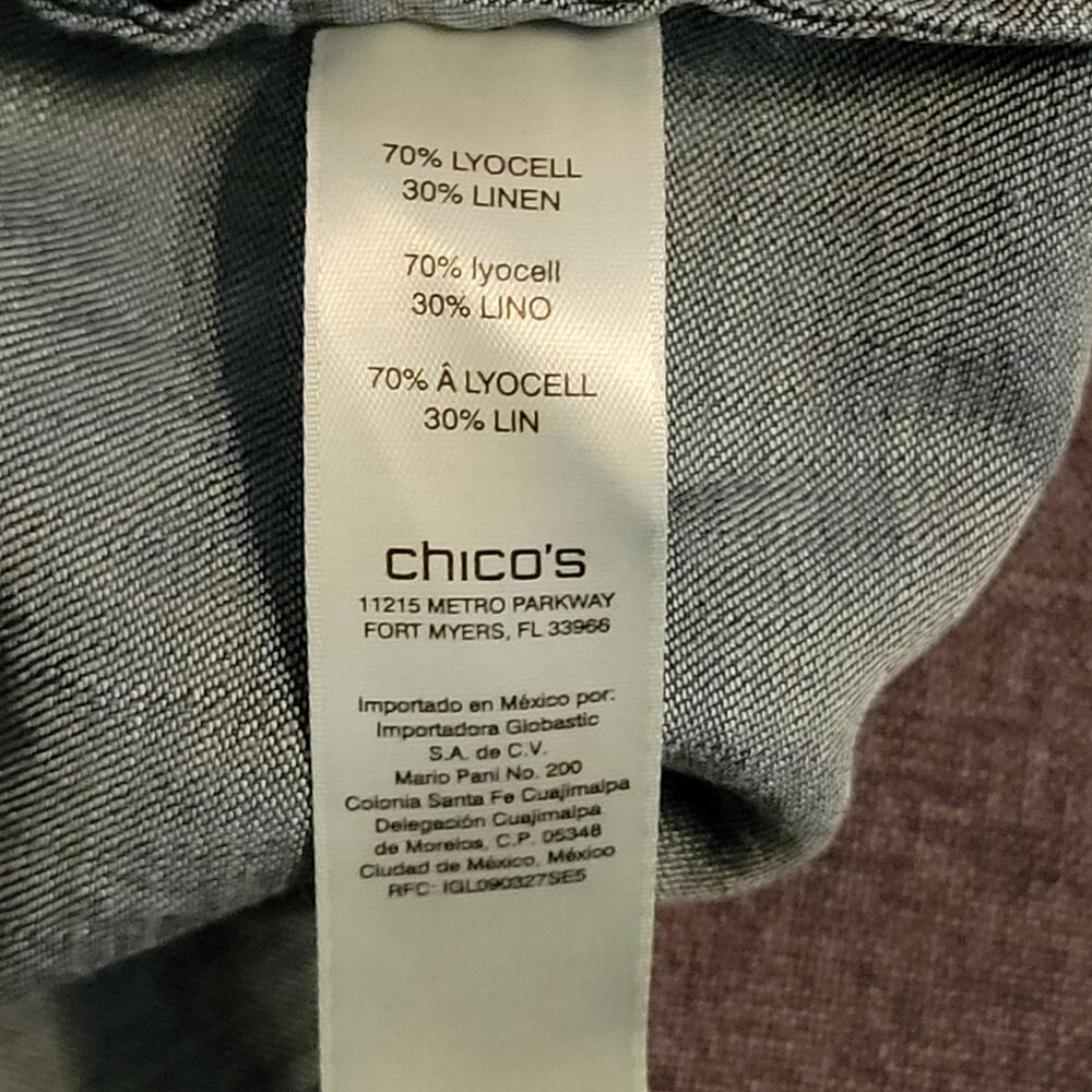 Chico's Off the Shoulder Linen Blend Chambray Denim Look Blouse Size 0 (M) - Picture 6 of 7